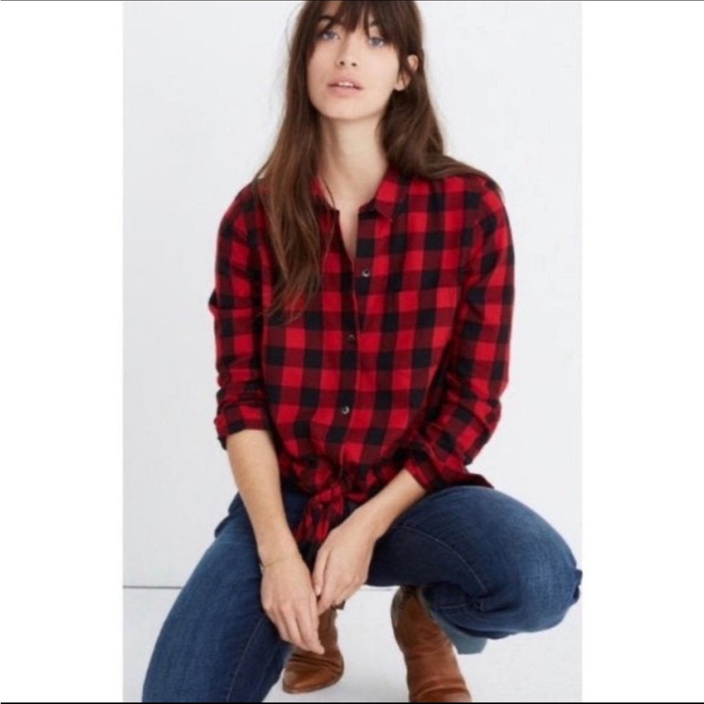 Madewell Tie Front Buffalo Plaid Shirt sz S